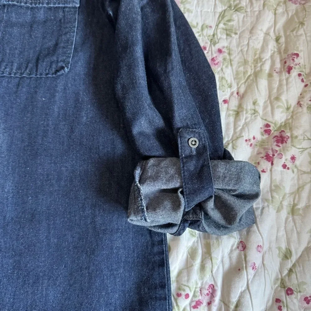 LOFT Size Small Petite Collared, button placket, long sleeve, denim Midi dress